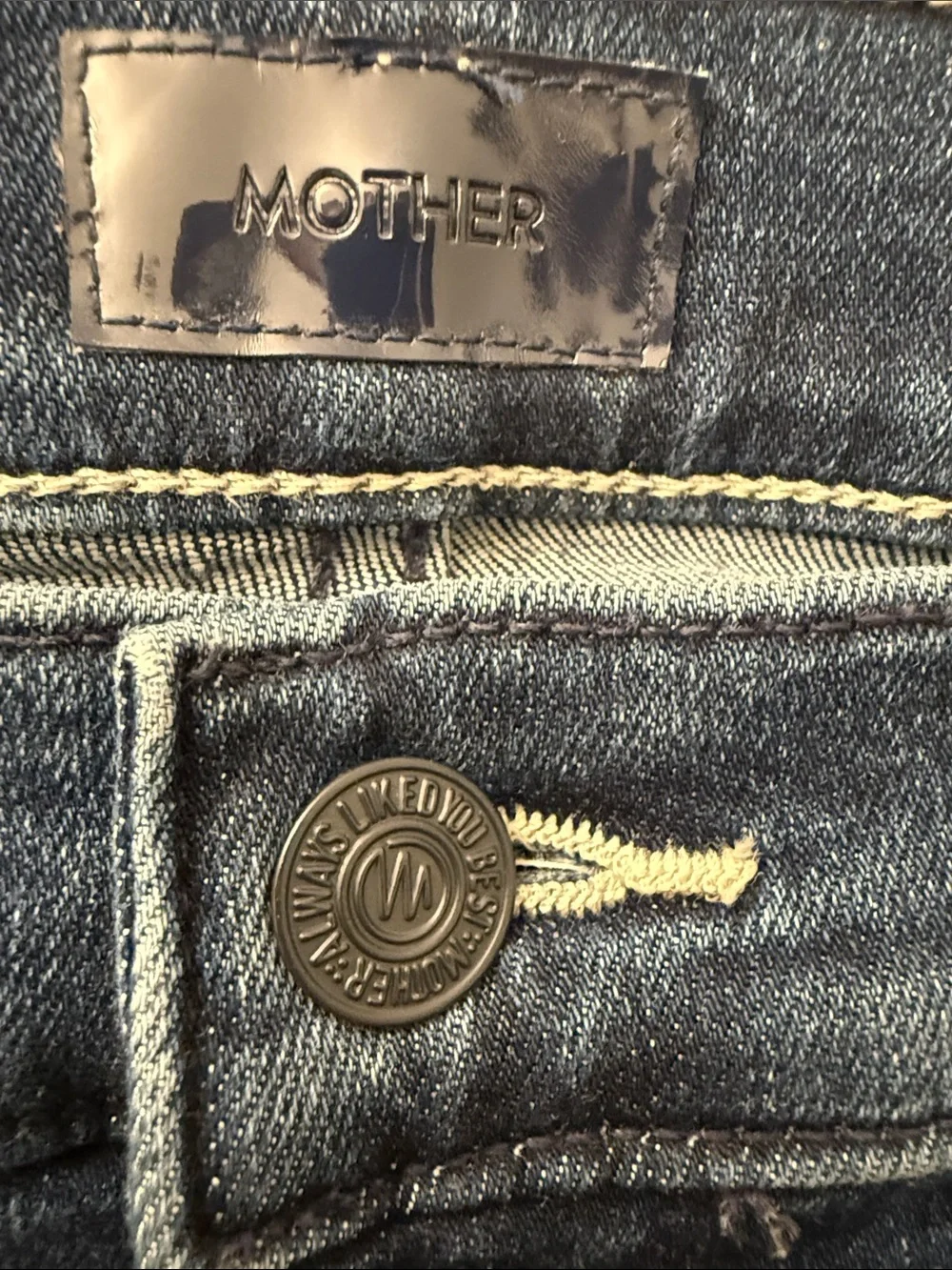 MOTHER Mid-Rise Dazzler Ankle Fray Jeans Dark Blue 27 Fancy Meeting You Here